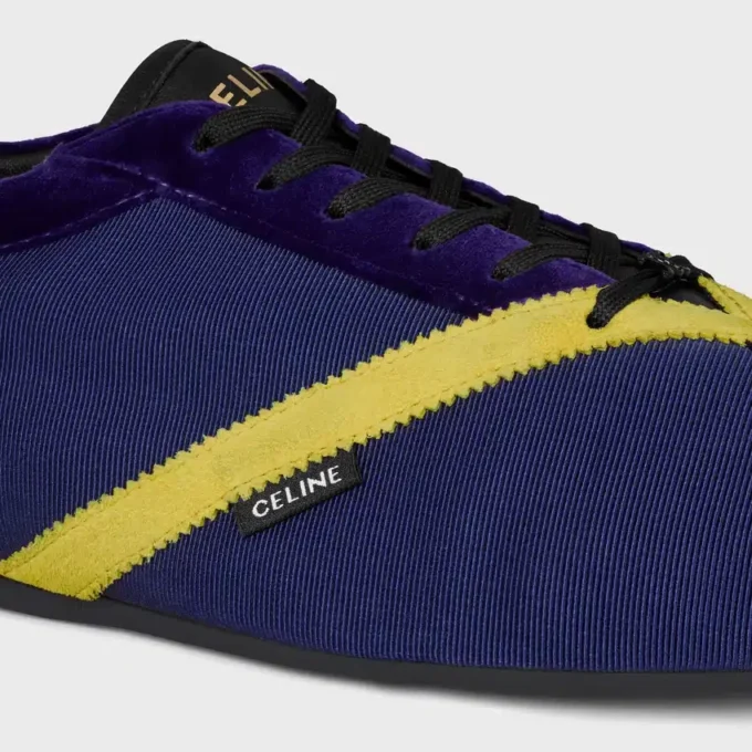 La basket plate en gros-grain, velours, cuir de veau suédé et cuir d&rsquo;agneau