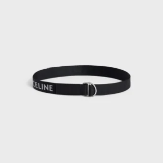Large ceinture à double anneau de 30 mm en tissu jacquard et cuir de veau