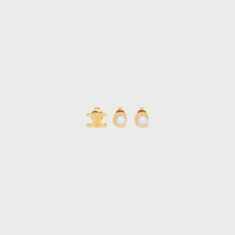 Les Perles CELINE Lot de 3 clous d&rsquo;oreilles en perles de résine et laiton avec finition dorée