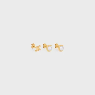 Les Perles CELINE Lot de 3 clous d&rsquo;oreilles en perles de résine et laiton avec finition dorée