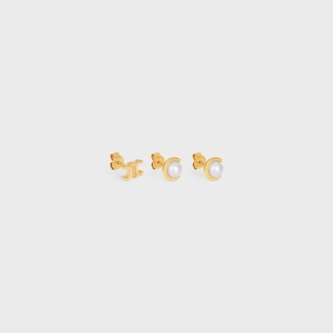Les Perles CELINE Lot de 3 clous d’oreilles en perles de résine et laiton avec finition dorée Les Perles CELINE Lot de 3 clous d’oreilles en perles de résine et laiton avec finition dorée