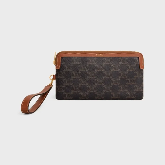Longue pochette avec bandoulière en Triomphe Canvas et cuir de veau