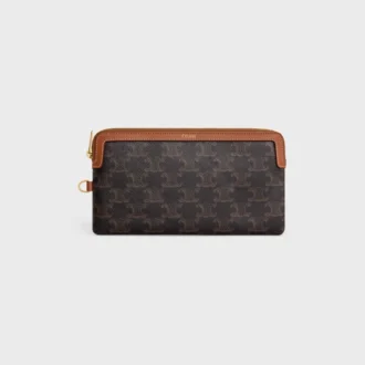 Longue pochette avec bandoulière en Triomphe Canvas et cuir de veau