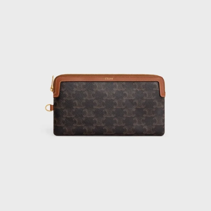 Longue pochette avec bandoulière en Triomphe Canvas et cuir de veau