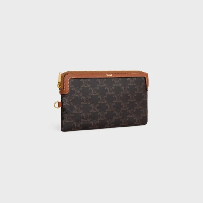 Longue pochette avec bandoulière en Triomphe Canvas et cuir de veau