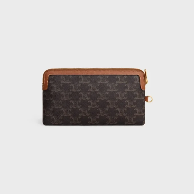 Longue pochette avec bandoulière en Triomphe Canvas et cuir de veau
