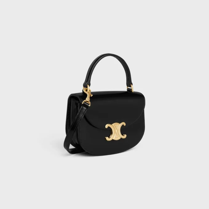 Mini Besace Clea en cuir de veau brillant Mini Besace Clea en cuir de veau brillant
