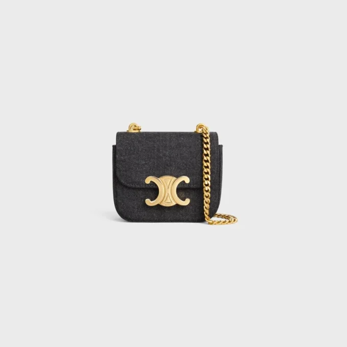 Mini Chain Claude en denim et cuir de veau
