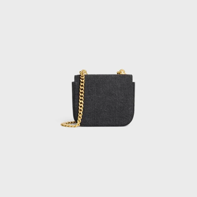 Mini Chain Claude en denim et cuir de veau
