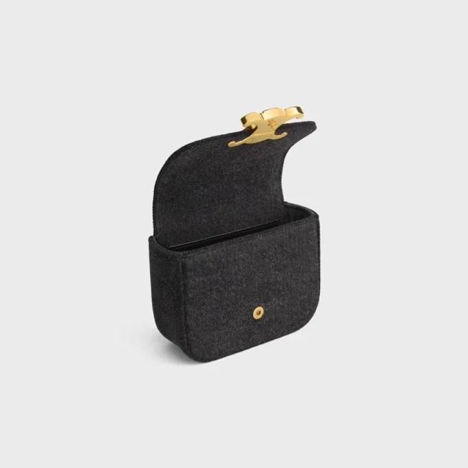 Mini Chain Claude en denim et cuir de veau