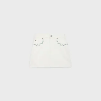 Mini-jupe brodée en denim blanc délavé brut