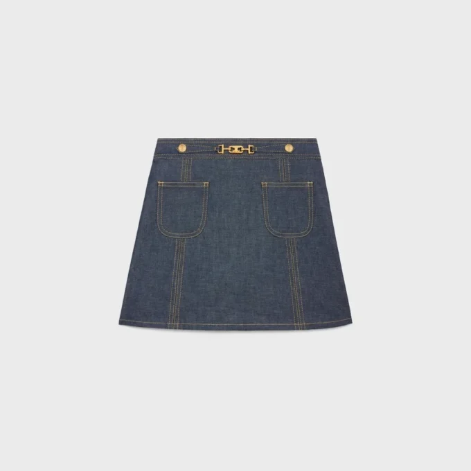 Mini-jupe Trapeze en denim délavé brut