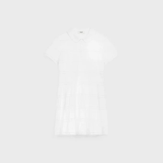 Mini-robe avec bordures brodées en batiste de coton