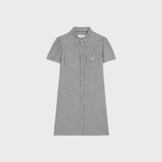 Mini-robe chemise en soie Vichy