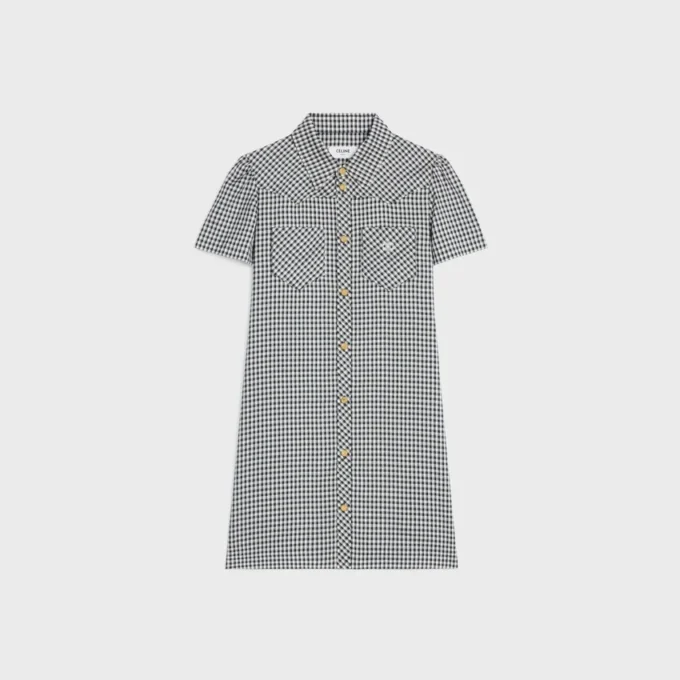 Mini-robe chemise en soie Vichy