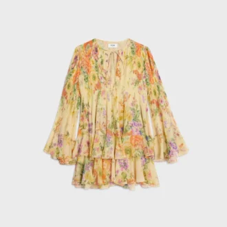 Mini-robe plissée en georgette de soie