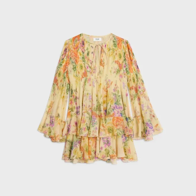 Mini-robe plissée en georgette de soie