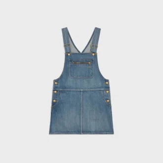 Mini-robe salopette en denim délavé Union