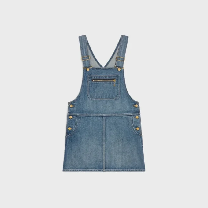 Mini-robe salopette en denim délavé Union