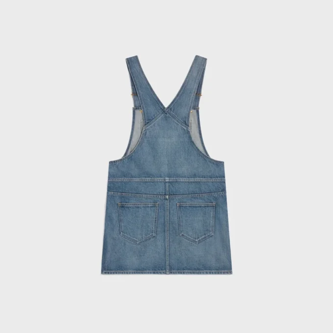 Mini-robe salopette en denim délavé Union