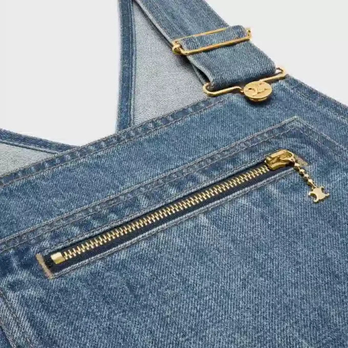 Mini-robe salopette en denim délavé Union