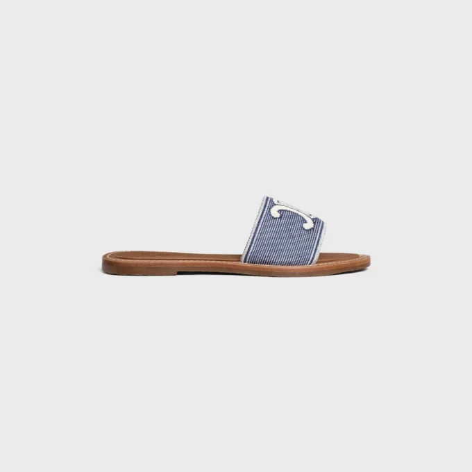 Mules CELINE Lympia en textile rayé avec motif Triomphe