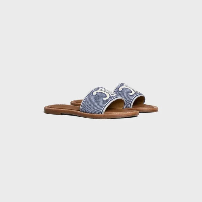 Mules CELINE Lympia en textile rayé avec motif Triomphe