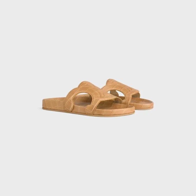 Mules Triomphe en cuir de veau estampé crocodile