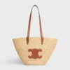 Panier CELINE Classic moyen souple en raphia et cuir de veau