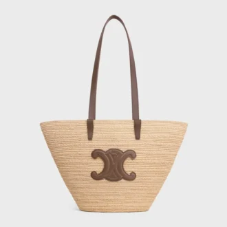 Panier CELINE Classic moyen souple en raphia et cuir de veau