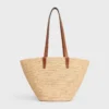 Panier CELINE Classic moyen souple en raphia et cuir de veau