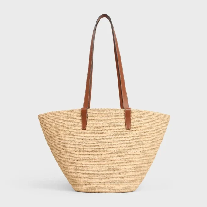 Panier CELINE Classic moyen souple en raphia et cuir de veau
