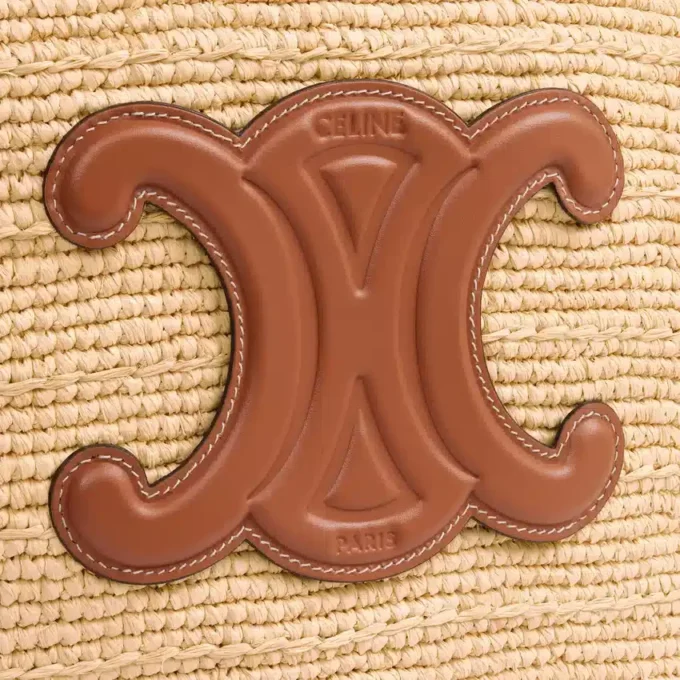 Panier CELINE Classic moyen souple en raphia et cuir de veau