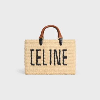 Panier CELINE Paris en raphia et cuir de veau