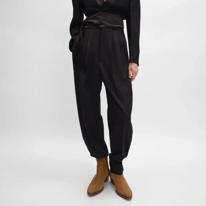 Pantalon de smoking en gabardine de laine