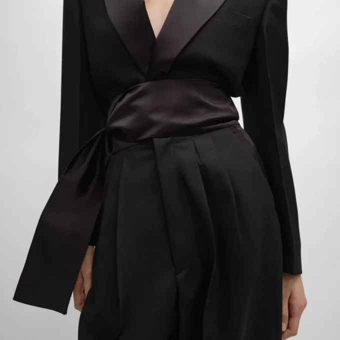 Pantalon de smoking en gabardine de laine