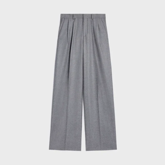 Pantalon à plis en flanelle de cachemire Pantalon à plis en flanelle de cachemire