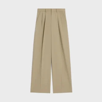 Pantalon à plis en gabardine de coton et de laine