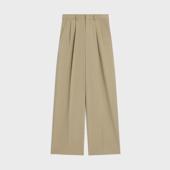 Pantalon à plis en gabardine de coton et de laine Pantalon à plis en gabardine de coton et de laine