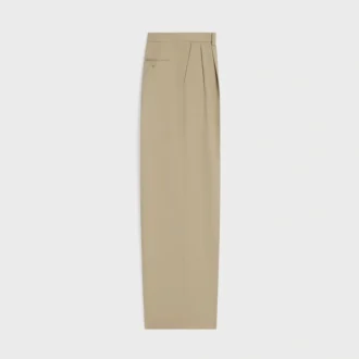 Pantalon à plis en gabardine de coton et de laine