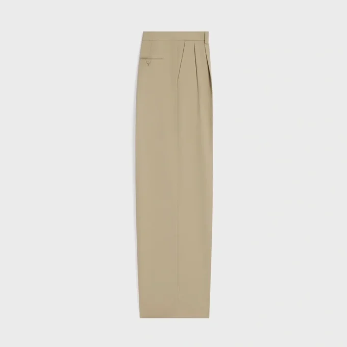 Pantalon à plis en gabardine de coton et de laine Pantalon à plis en gabardine de coton et de laine