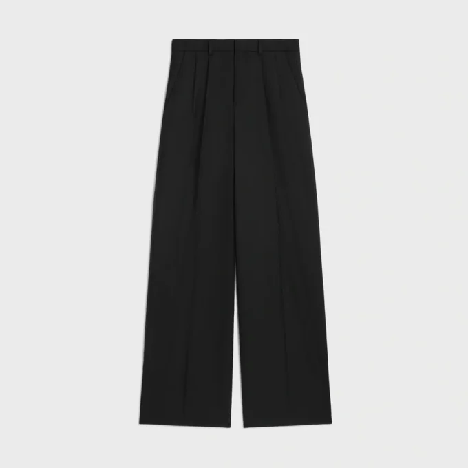 Pantalon à plis en gabardine de laine légère