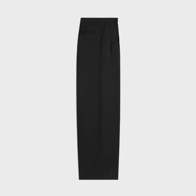 Pantalon à plis en gabardine de laine légère