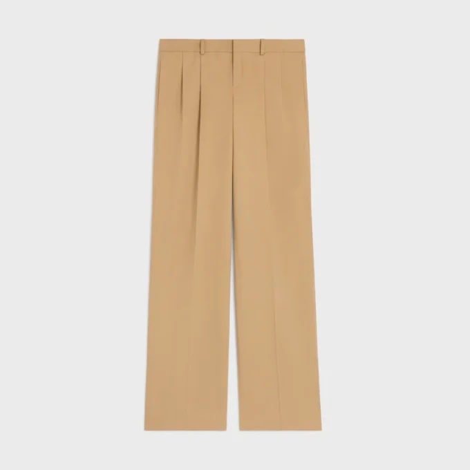 Pantalon à plis en toile de coton