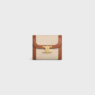 Petit portefeuille à rabat Triomphe en textile et cuir de veau