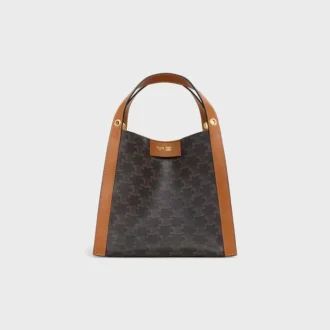 Petit sac cube en Triomphe Canvas et cuir de veau naturel