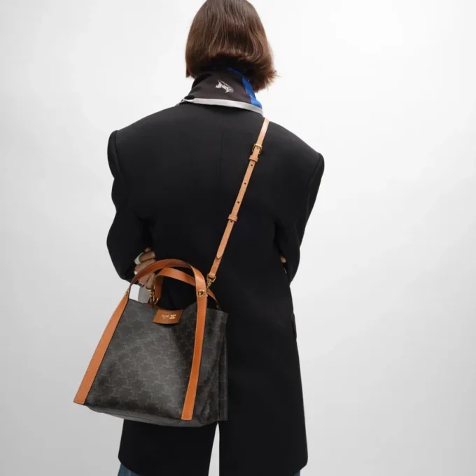 Petit sac cube en Triomphe Canvas et cuir de veau naturel
