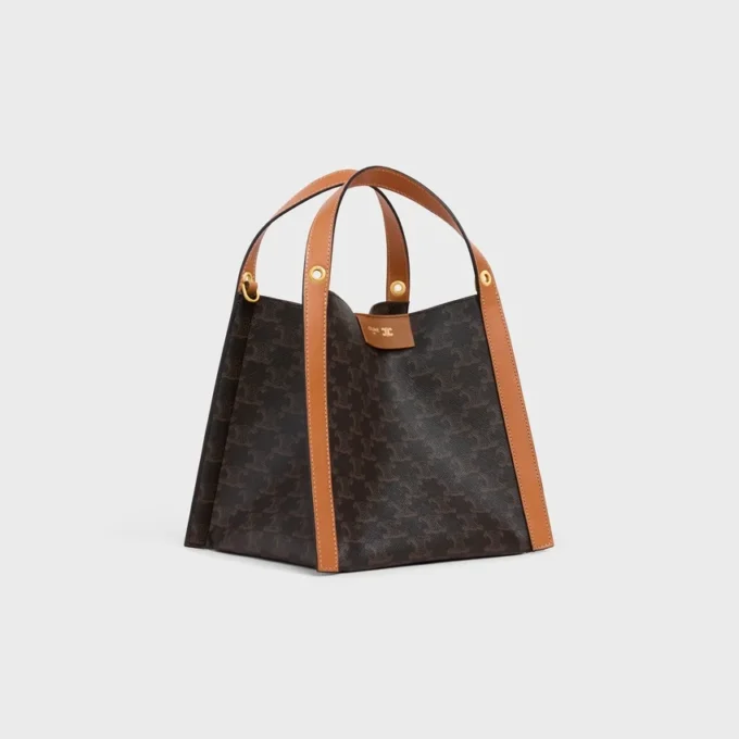 Petit sac cube en Triomphe Canvas et cuir de veau naturel