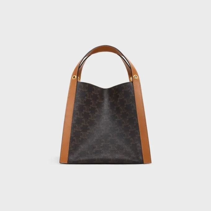 Petit sac cube en Triomphe Canvas et cuir de veau naturel