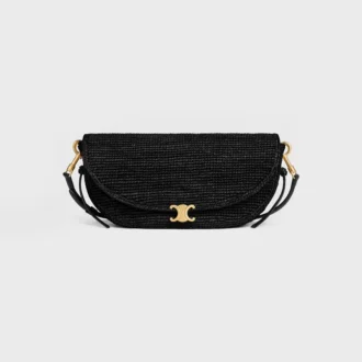 Petit sac demi-lune Soft Triomphe en raphia et cuir d&rsquo;agneau